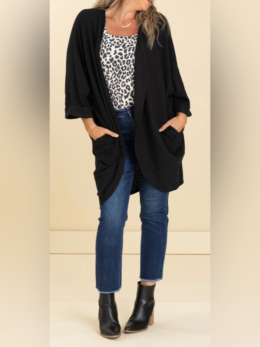 Dear Scarlet Black Open-Front Pocket Cardigan - Women Tops like new